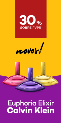 Novo Euphoria Elixir da marca Calvin Klein a com destaque promocional de 30% sobre pre&ccedil;o de Venda ao P&uacute;blico Recomendado